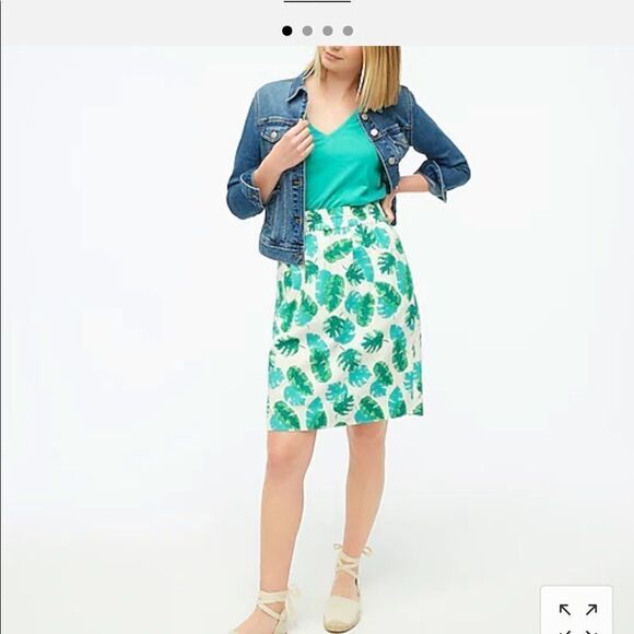 J.Crew Linen-blend pull-on skirt in palm print - Picture 1 of 2